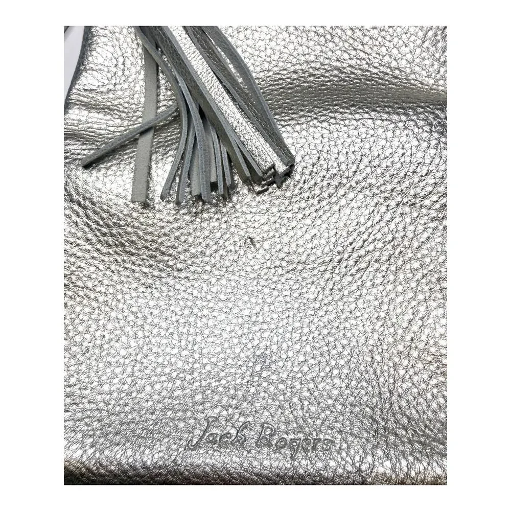 Jack Rogers Silver Metallic Leather Mini Fold-Over Tassel Crossbody Bag